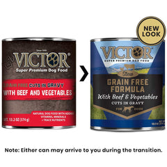 Conserve humide VICTOR pour chien, boeuf et légumes en sauce, aliment complet.