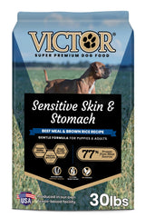 Croquettes VICTOR sensibles pour peau et estomac, texture appétissante.