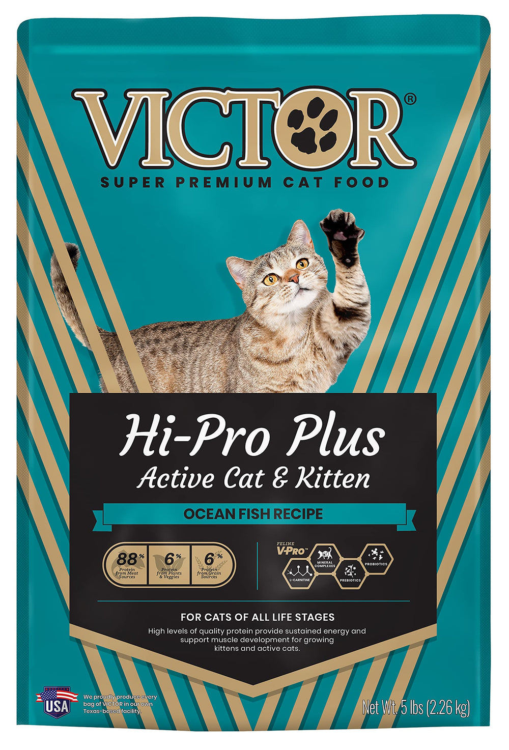 VICTOR Hi-Pro Plus chat-seche-emballage offre énergie soutenue pour chats actifs.