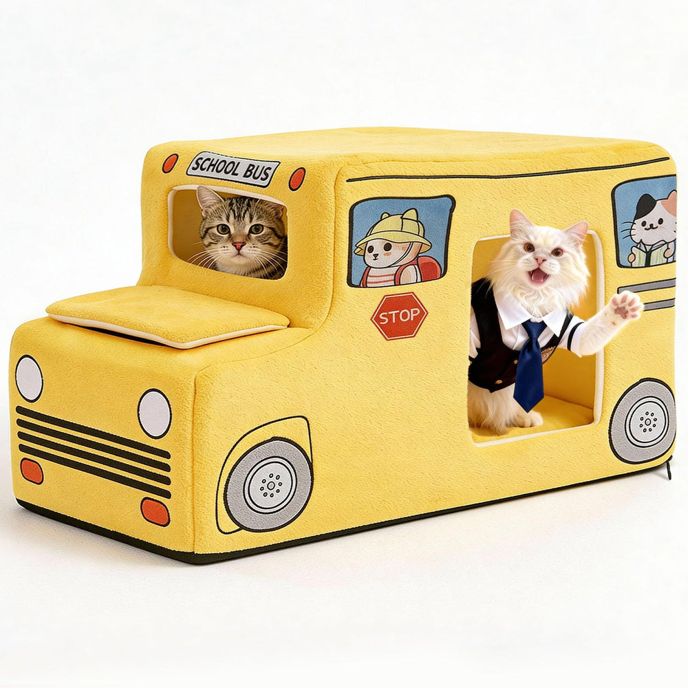 VIEFIN lit-chat bus scolaire extérieur jaune, parfait pour des siestes confortables.