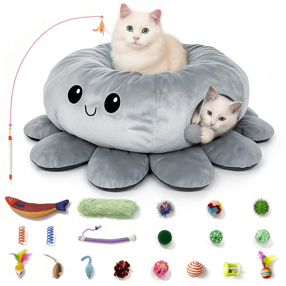 VIEFIN tunnel poulpe yeux expressifs, divertissement ludique pour chats.