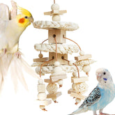 Jouet naturel Vildroohowl en maïs et cuir pour petits oiseaux, stimulations variées.