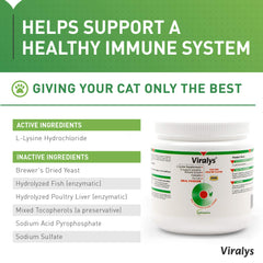 Saveur poisson Viralys, poudre Lysine pour chats, goût agréable.