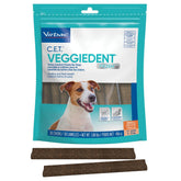 Virbac CET VEGGIEDENT FR3SH emballage avec sachet de 30 friandises pour petits chiens.