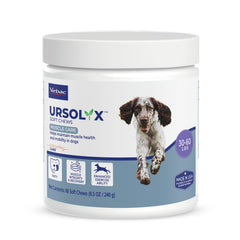 Virbac URSOLYX bouchées molles emballage etiquette, soutien musculaire potentiel pour chiens âgés.