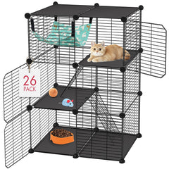 VISCOO Cat Cage 3-niveaux, espace vertical pour chat et chaton, favorise l'exploration.