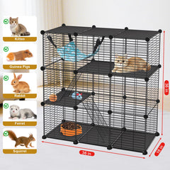 Viscoo catio-chat 3-portes reglables, accès facile pour nourrir et nettoyer.