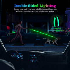 Laisse Visinite LED à réflexion double-face pour une visibilité sous tous les angles.