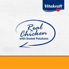 Vitakraft Meaty Morsels – ingrédients poulet et patate douce, récompense naturelle.