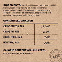 Vital Essentials bol chien avec galettes lapin cru, repas pratique et savoureux.