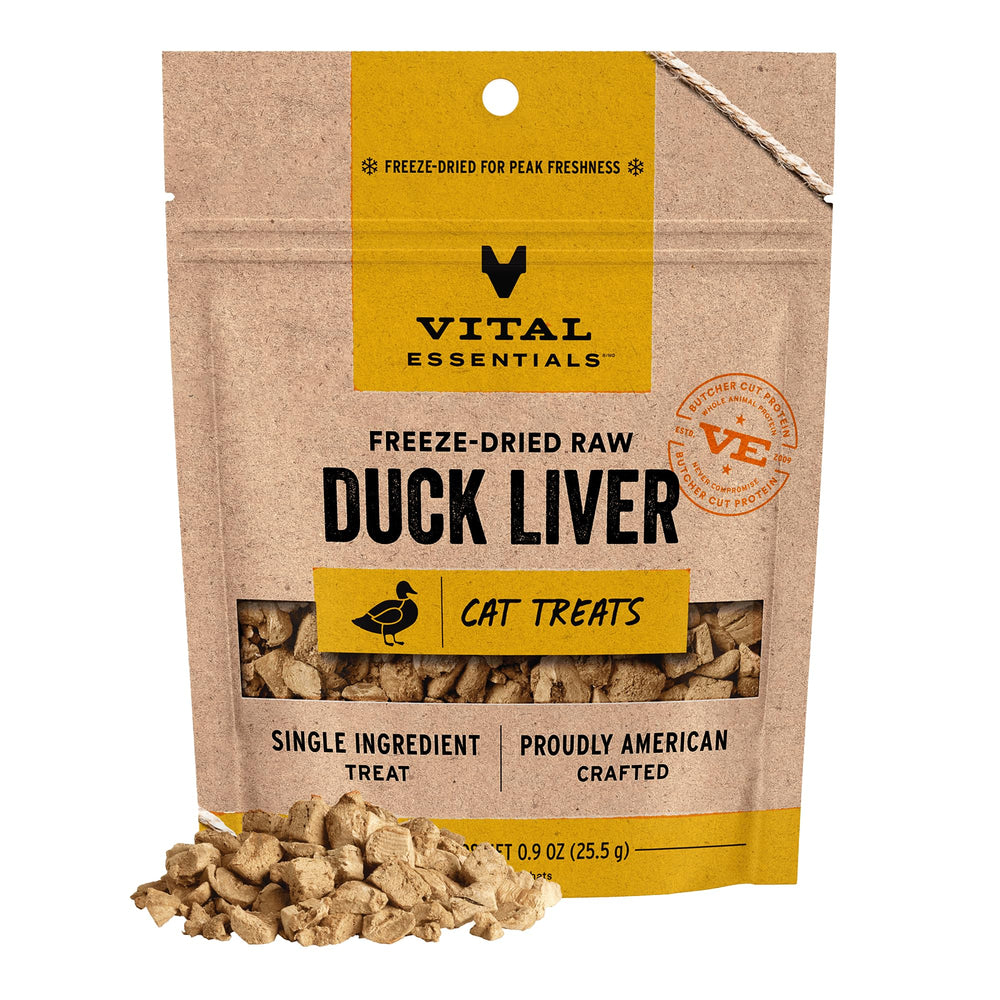 Vital Essentials – foie de canard lyophilisé pour chats, friandise protéinée et pratique.