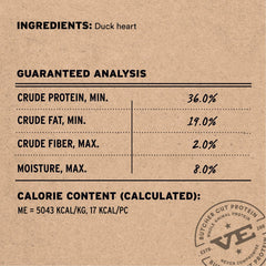 Tranches fines Vital Essentials coeurs de canard séchés, illustration sachet ouvert.
