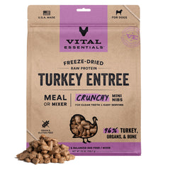 Vital Essentials mini-nibs dinde croustillants, repas complet pour chiens actifs.