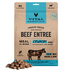 Vital Essentials nibs boeuf cru lyophilise en sac, repas complet possible.