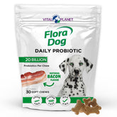 Vital Planet Flora Dog Probiotics : bouchées saveur bacon naturel pour soutien digestif