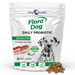 Vital Planet Flora Dog Probiotics : bouchées saveur bacon naturel pour soutien digestif