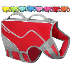 Gilet Vivaglory pour chien en néoprène rouge, confort et flottabilité.