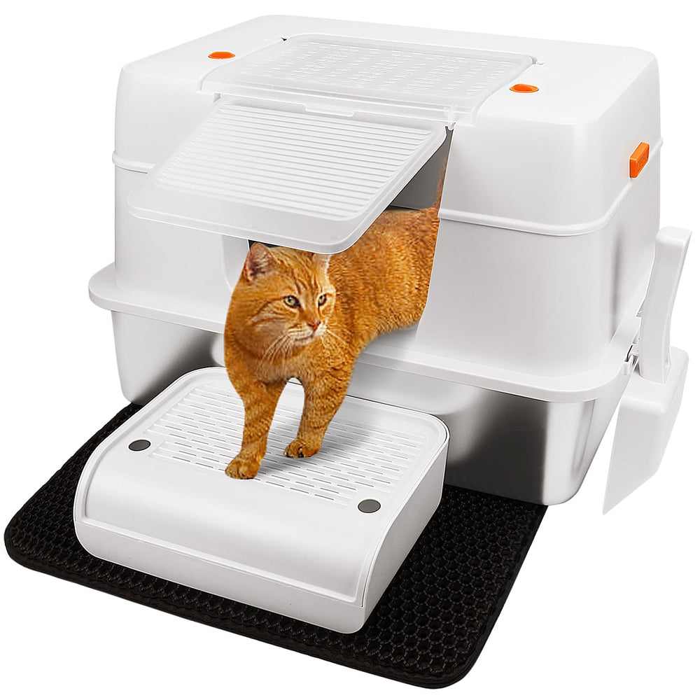 Vivifying boîte-litière métallique avec couvercle, idéale pour chats de grande taille.
