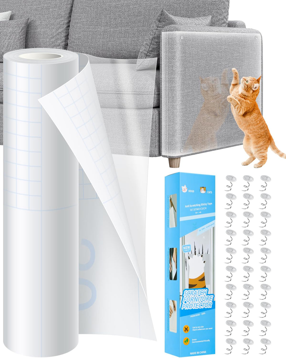 Vokvaktak protège le canapé des griffures grâce à une protection transparente.