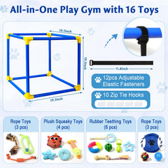 Cordes-tug sur le Puppy Play Gym VYNALTIX pour mordiller et jeux interactifs.