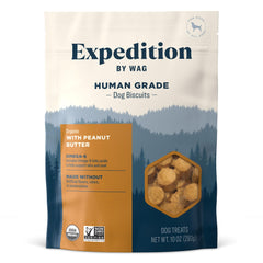 Le paquet Wag Expedition biscuits pour chien, prêt à récompenser lors des entraînements.