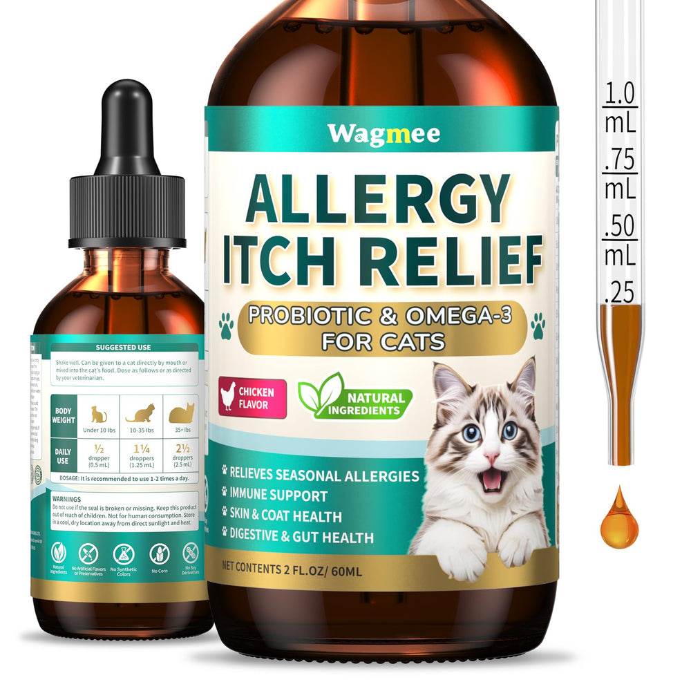 Gouttes Wagmee pour allergie chat, apaise démangeaisons.