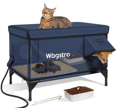 Abris Wagstro chauffé extérieur XXL, refuge sûr contre le froid pour chats extérieurs.