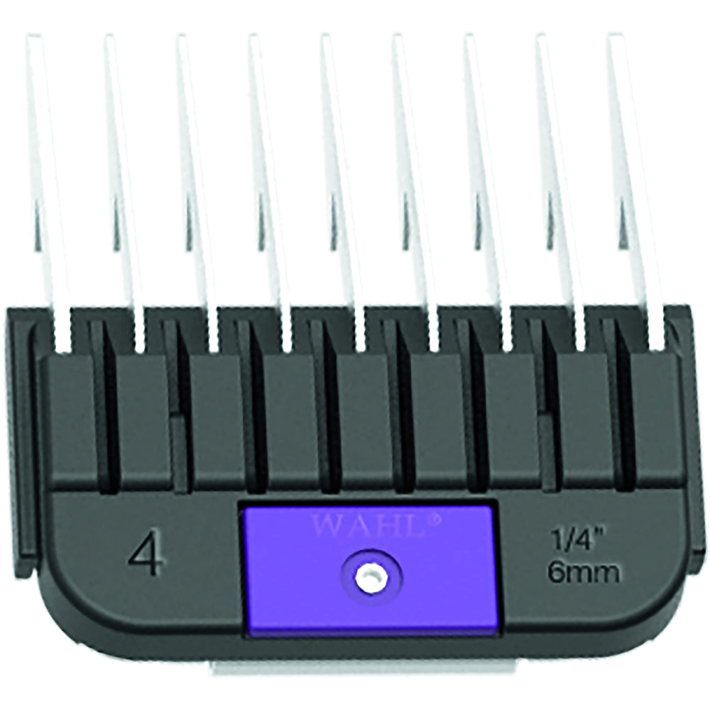 Peigne-guide d'attache Wahl en inox violet pour une coupe précise.