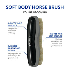 Brosse WAHL, poignée en caoutchouc ergonomique pour un brossage confortable.