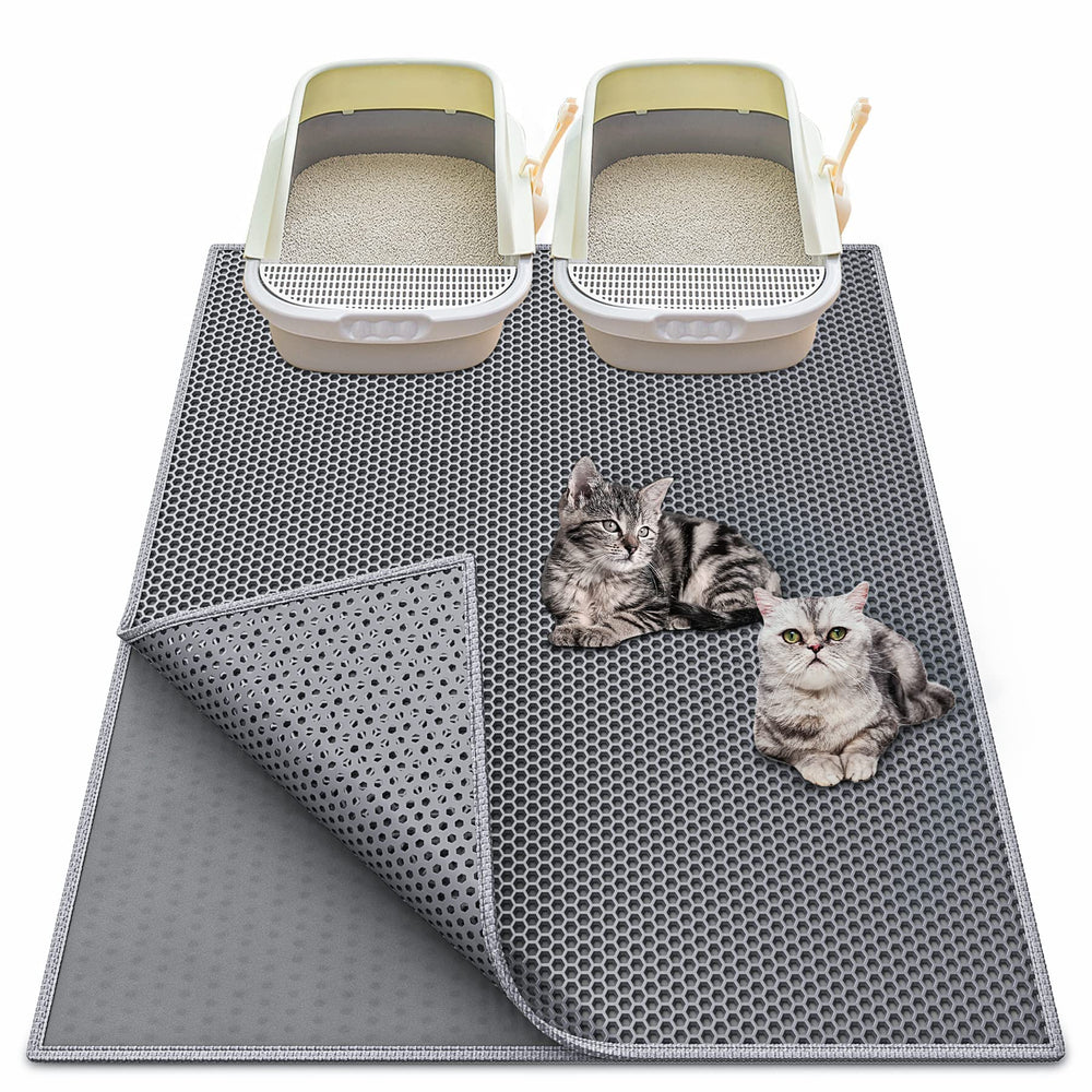 Tapis-litiere Waretary 36x30 gris capture les grains sous les pattes.