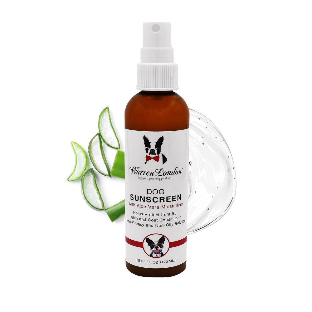 Bouteille Warren London spray solaire chien Aloe Vera – blocage UV léger et hydratation.