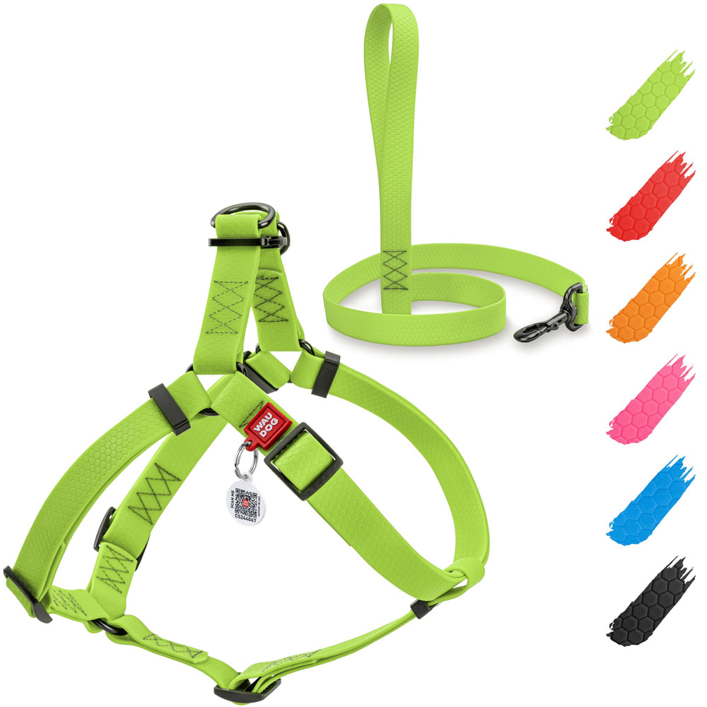 WAUDOG harnais pour chien imperméable avec laisse de 6 pieds, idéal pour sorties pluvieuses.