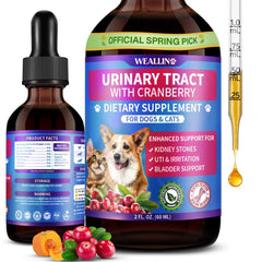 WEALLIN – flacon gouttes pour chats et chiens, soutien urinaire naturel.