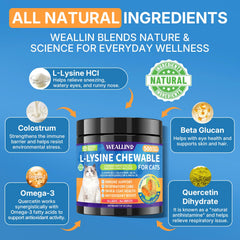 WEALLIN L-Lysine pour chats – colostrum inclus, soutien général potentiellement bénéfique.