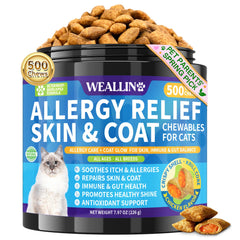 WEALLIN relief allergie chat bocal: friandises croustillantes pour le confort de la peau.
