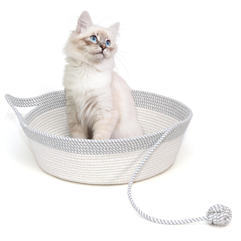 WEAVELYRICS Chat-lit rond en coton gris et blanc, confort doux pour chats.