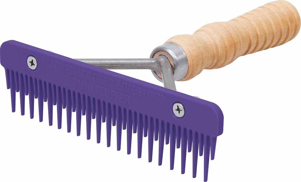 Weaver Leather Mini Fluffer Peigne, Poignée Bois Violet, démêlage délicat et stimulation du sous-poil