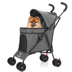 Poussette Wedyvko pour chien compacte — vue avant, parfaite en déplacements urbains.