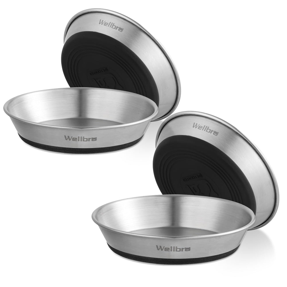 Wellbro gamelles en inox peu profondes, réduction fatigue des moustaches pendant l’alimentation.
