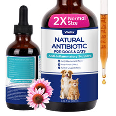 Wellix antibiotiques naturels pour chats et chiens, flacon 120 ml, pratique à utiliser.