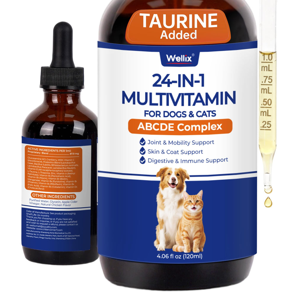 Wellix multivitamine liquide en flacon pour chiens et chats, soutien nutritionnel pratique.