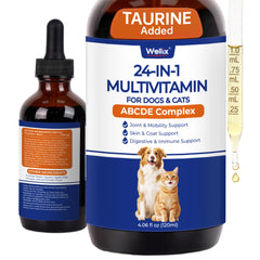 Wellix multivitamine liquide en flacon pour chiens et chats, soutien nutritionnel pratique.