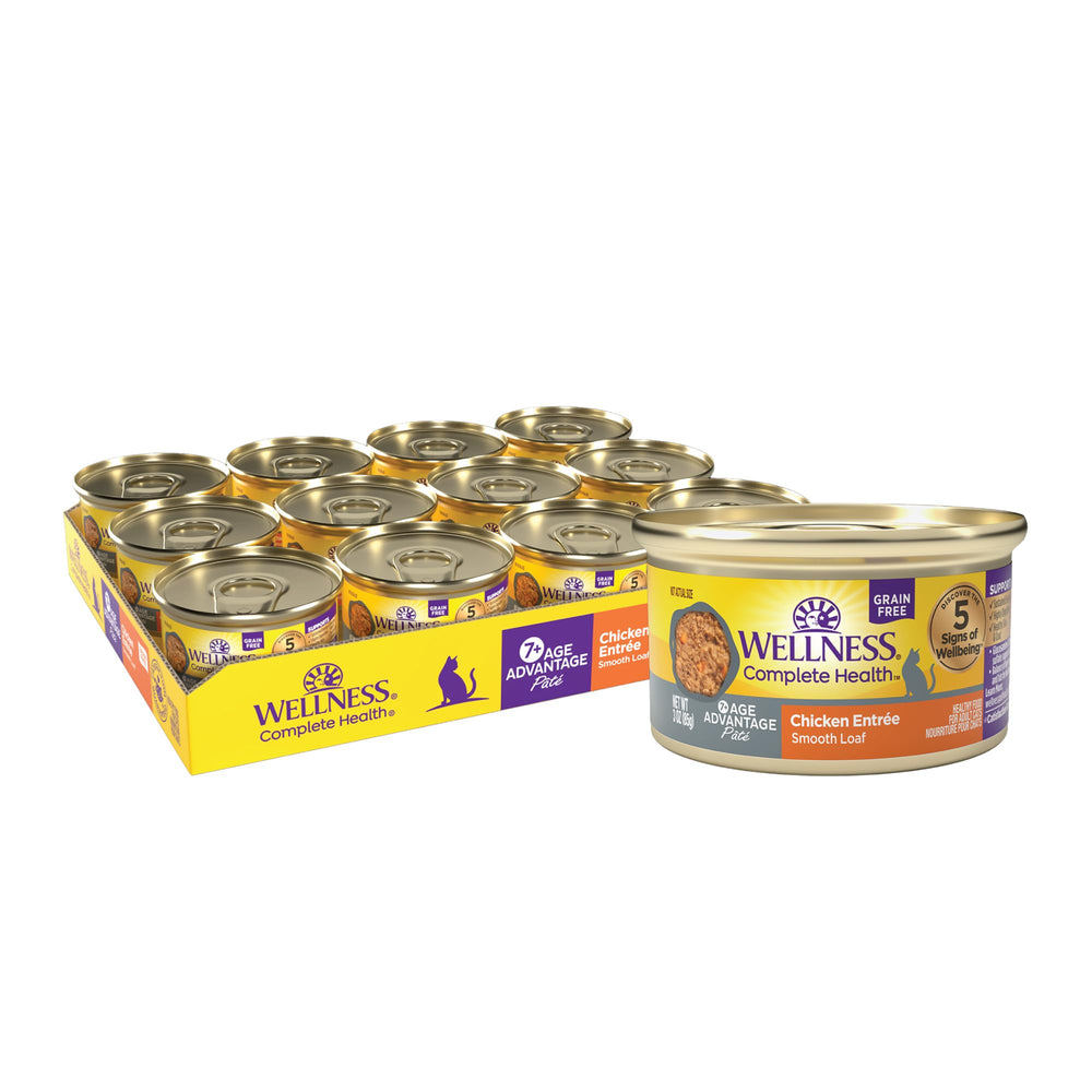 Wellness Age Advantage chat senior pâté poulet, texture lisse pour l'appétit.