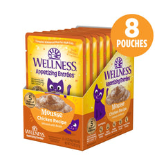 Wellness Appetissantes Entrées Mousse avec bouillon hydratant pour chat, sachet de 40 g.