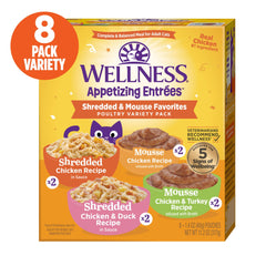 Wellness Appetizing Entrées, poulet et canard effilochés: variété savoureuse pour stimuler l'appétit et l'hydratation