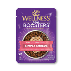 Wellness Bowl Boosters Simply Shreds saumon et potiron, morceaux juteux pour nourrir l’appétit du chien.