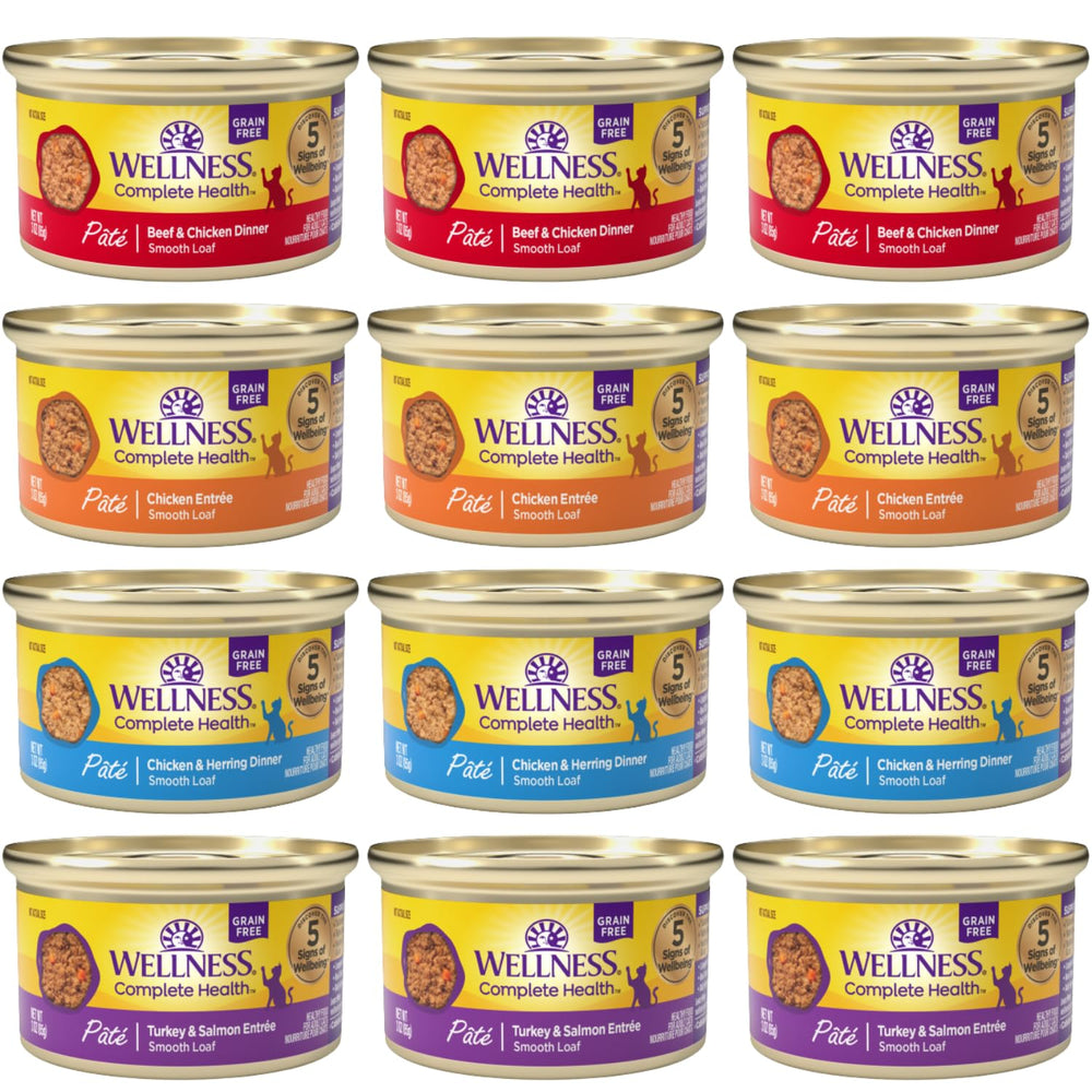 Wellness Chat Pâté: boîtes 3 onces, 4 saveurs, variété pratique pour les repas du chat