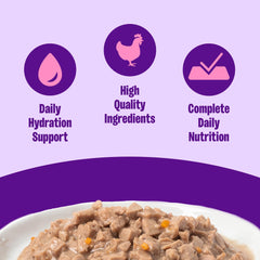 Wellness chat sauce épaisse au poulet et thon, goût riche et velouté.