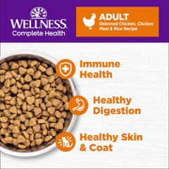 Wellness Complete Health: croquettes chat poulet, image montrant la nourriture savoureuse.