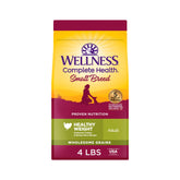 Wellness Complete Health petites croquettes dinde et riz brun pour chien, soutien digestion et poids sain.